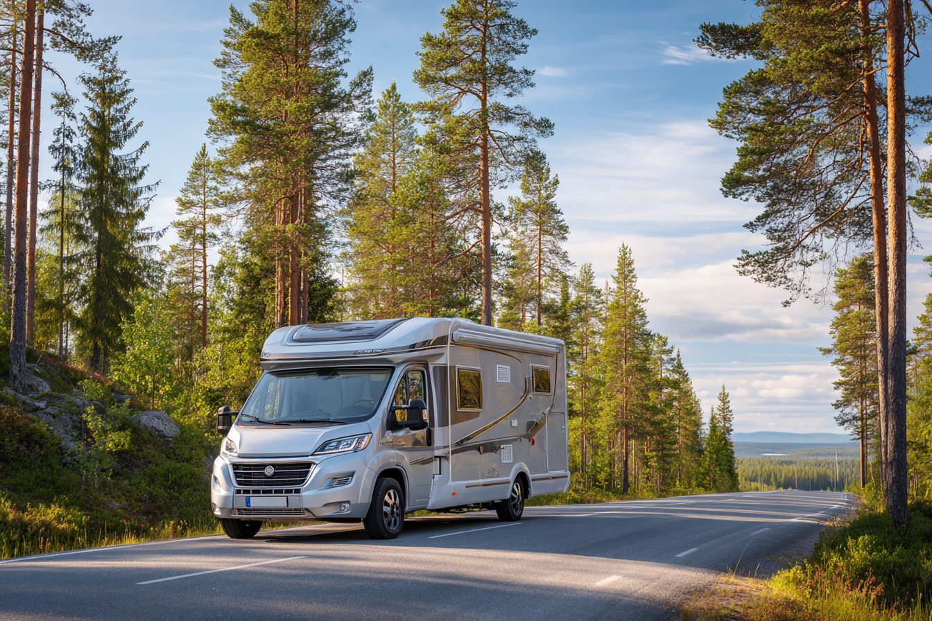 Autocamper på bildækket på en Finnlines-færge til Finland